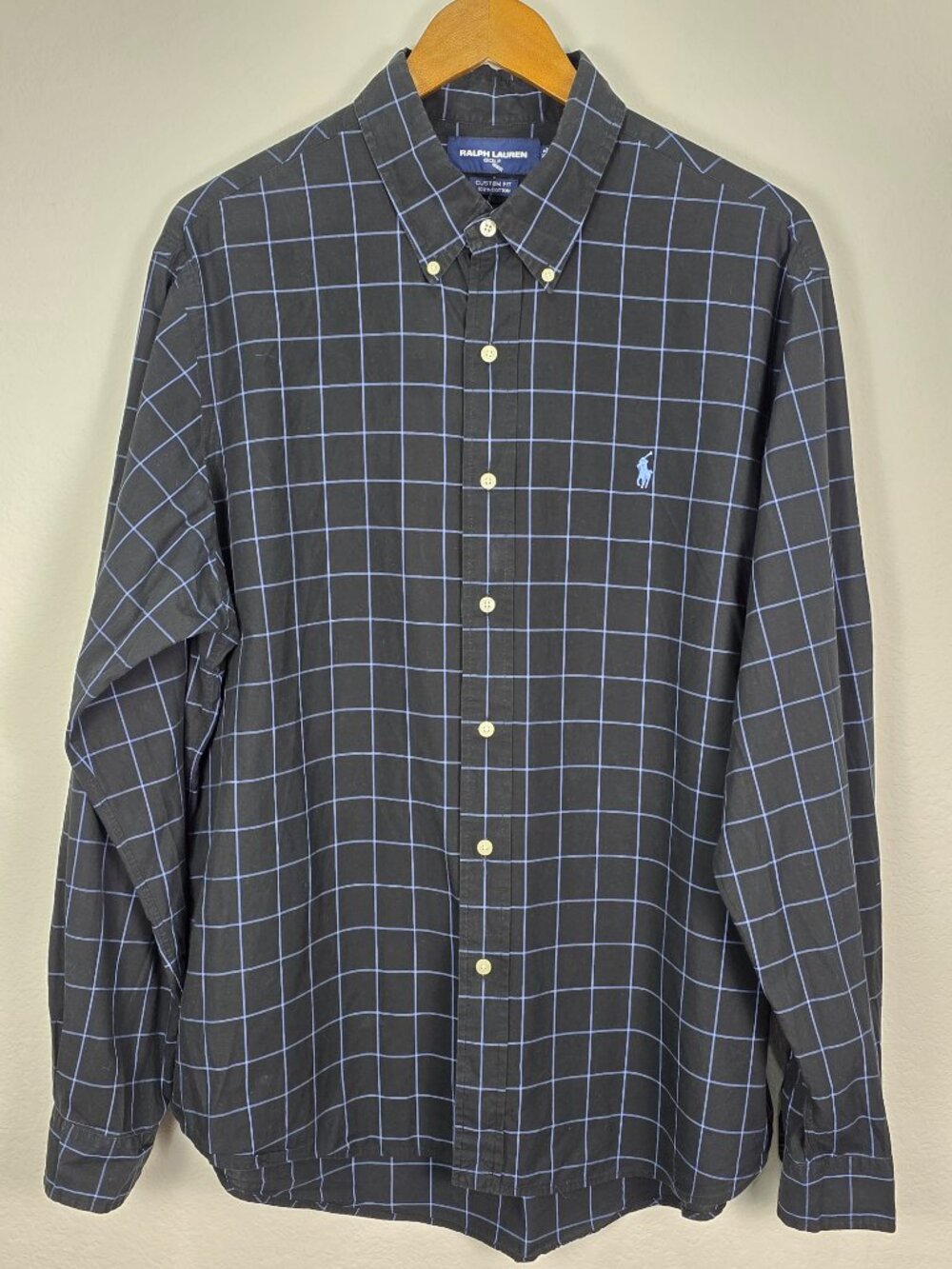 Ralph Lauren Golf Men XL Black Blue Grid Plaid Long Sleeve Button Down Shirt